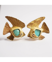 Pharaonic Collection, Nekhau Fish Amulet With Turquoise Stone Earrings