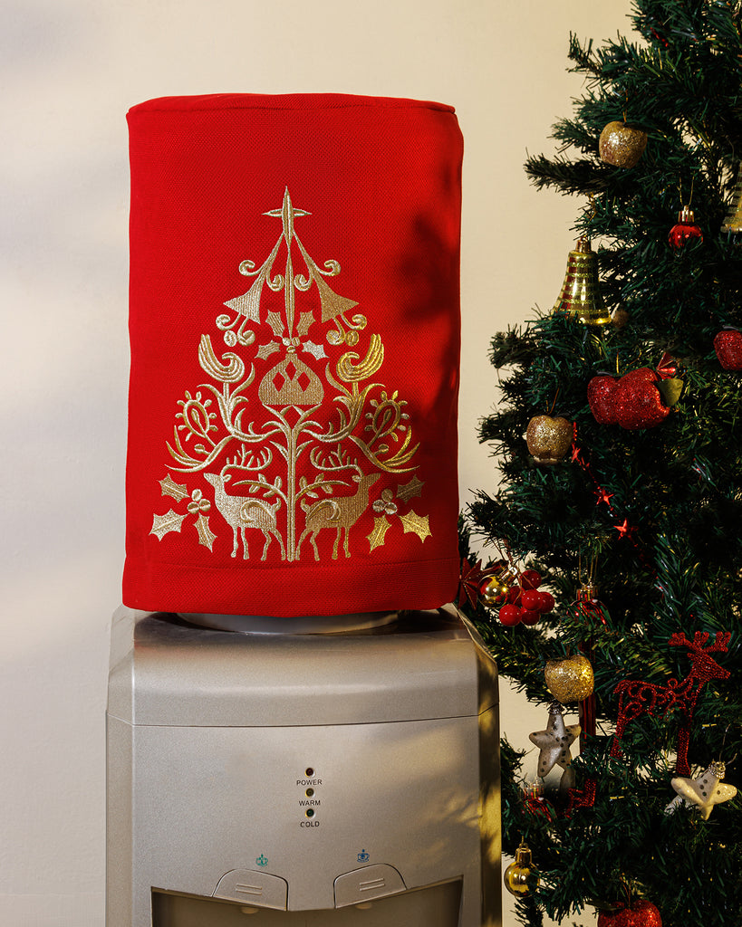 Christmas Tree Velvet Water Dispenser Gallon Cover - Gold Embroidery