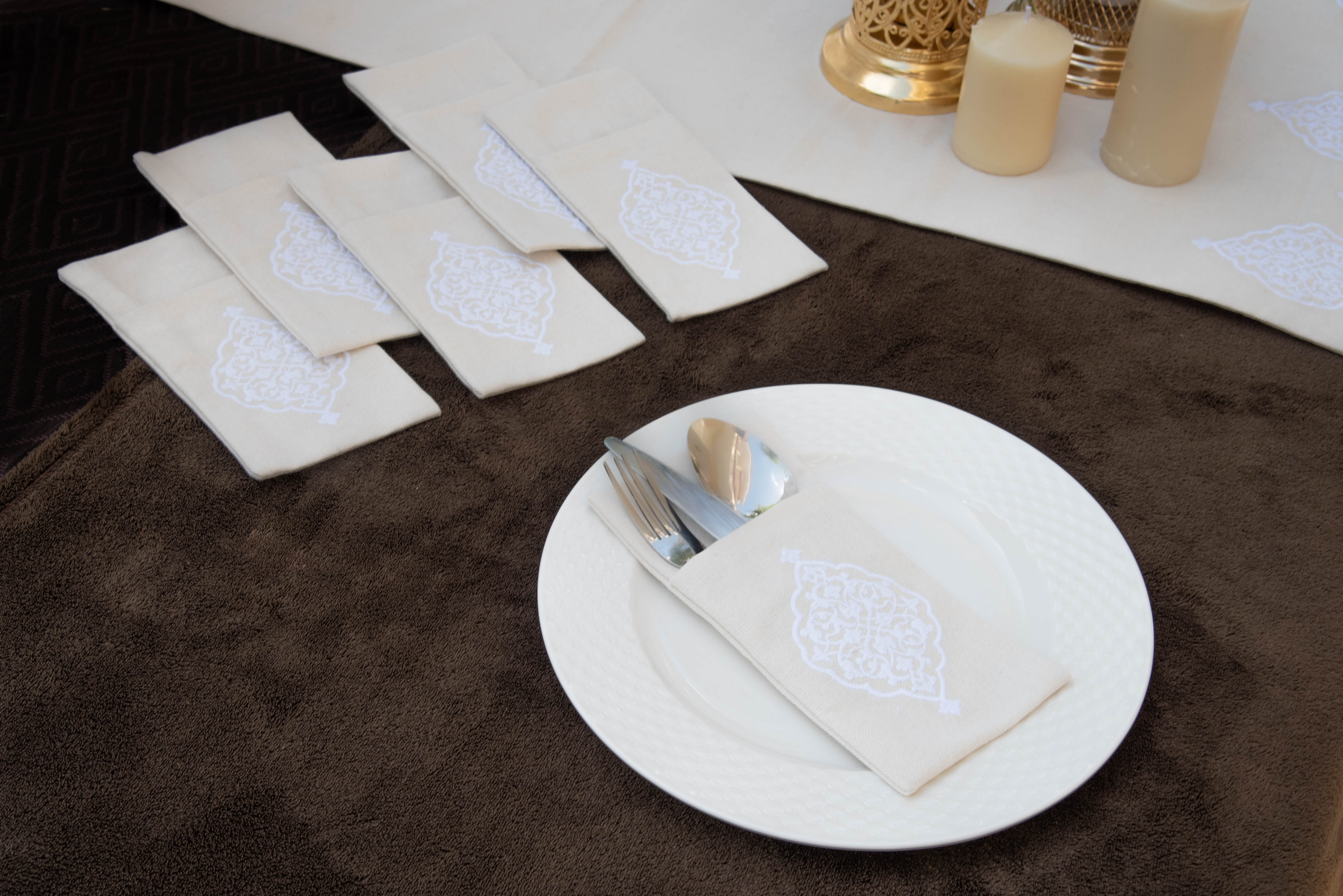 White Ramadan Arabesque Cutlery Holder Set