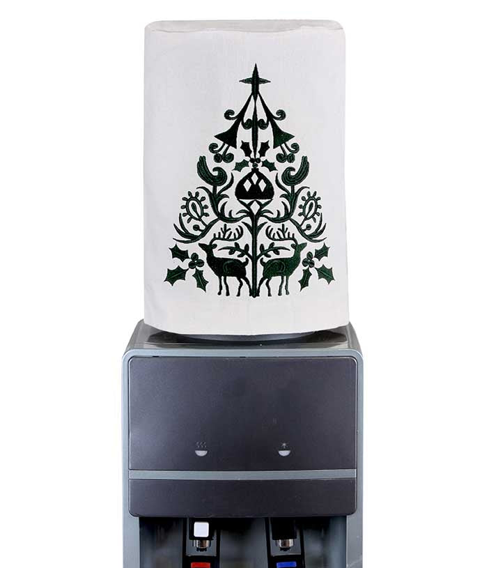 Christmas Tree Water Dispenser Gallon Cover - Olive Embroidery