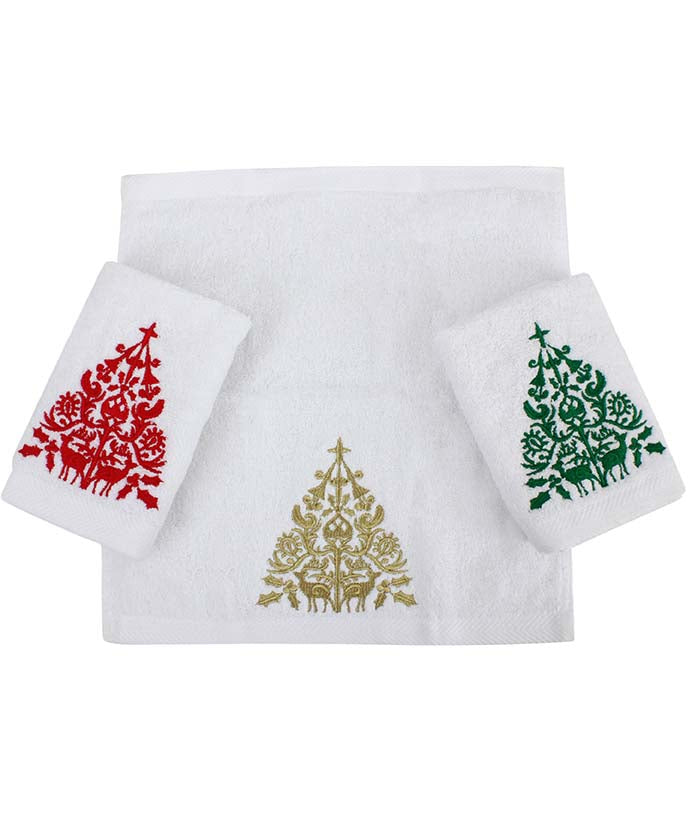 Christmas Tree Guest Towels - Colored Embroidery