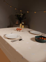 Blended Linen Holy Crescent Tablecloth - White Embroidery