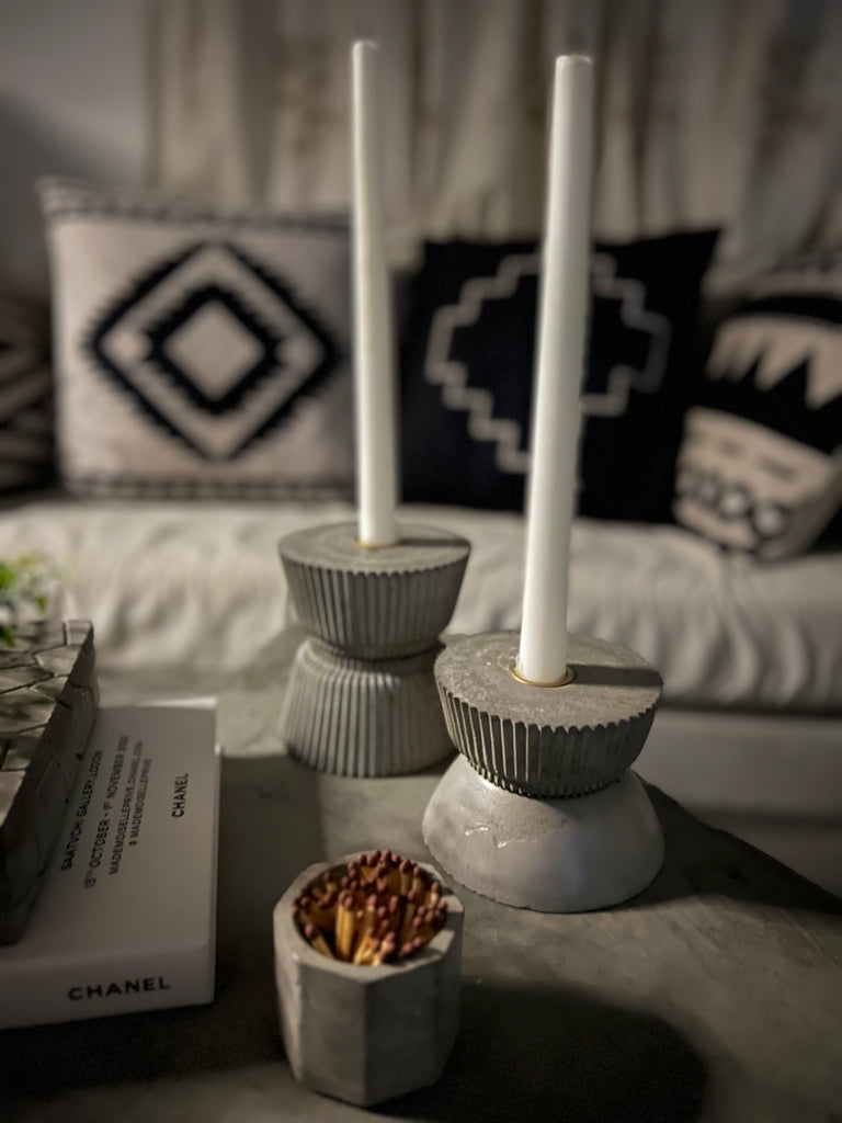 Concrete Striped Candle Holder