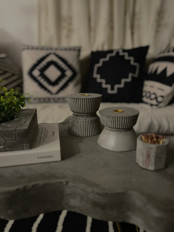 Concrete Striped Candle Holder